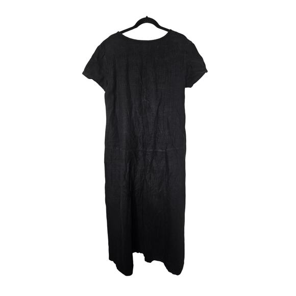 Vintage 90s Blue Cactus L Black Full Length Linen Lagenlook Dress Whimsygoth - Picture 3 of 6